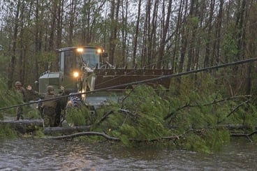 Marines removing a tree downed by Hurricane Florence in North Carolina