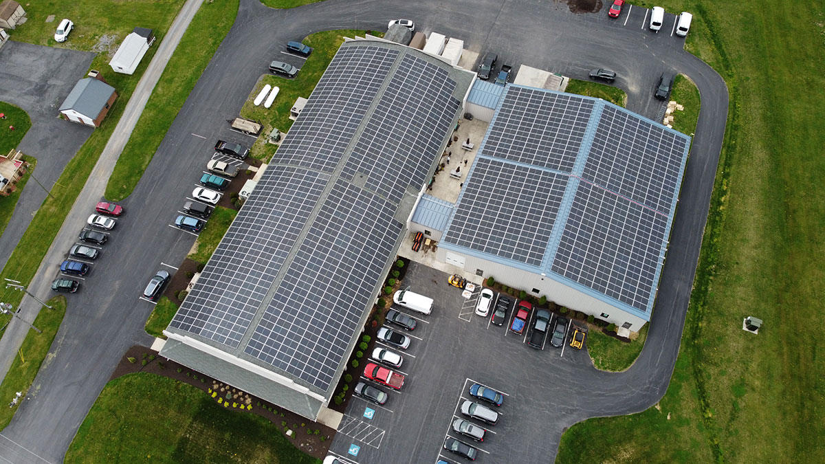 Solar energy panel installation - roof of Mercersburg Printing